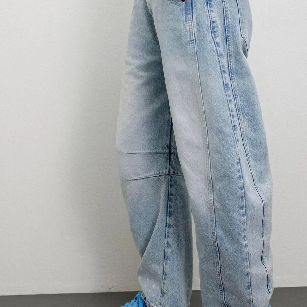 Free People We The Free Good Luck Mid-Rise Barrel Leg Jeans Aegean 27 - Picture 5 of 6